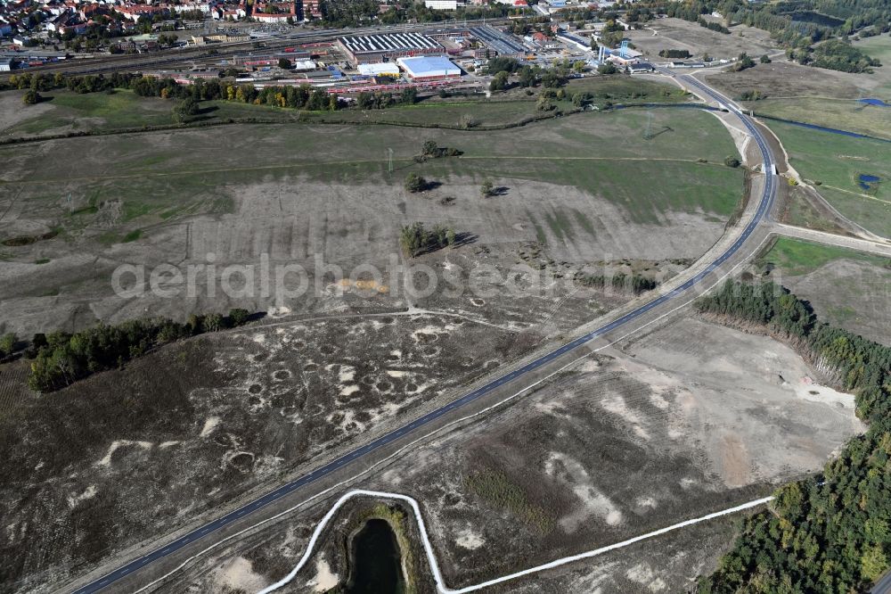 Breese from above - Construction of the bypass road in in Breese in the state Brandenburg, Germany