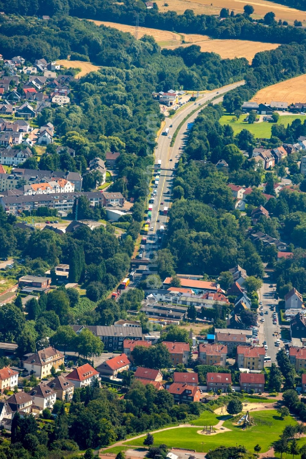 Gelsenkirchen from above - Road the main road B 224 in Gelsenkirchen in North Rhine-Westphalia