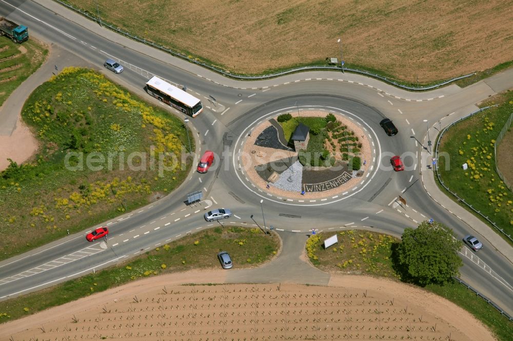 Aerial image Bad Kreuznach - Road at the roundabout in Bad Kreuznach in Rhineland-Palatinate