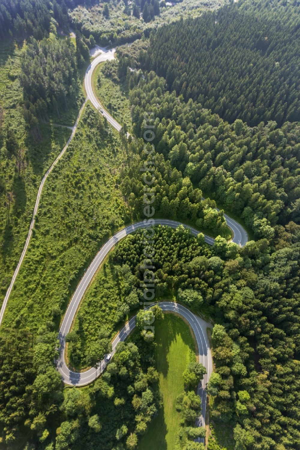 Brilon from the bird's eye view: View of the hairpin curves at Brilon in North Rhine-Westphalia. The federal road L860 runs near the Bilstein and Hoppecke