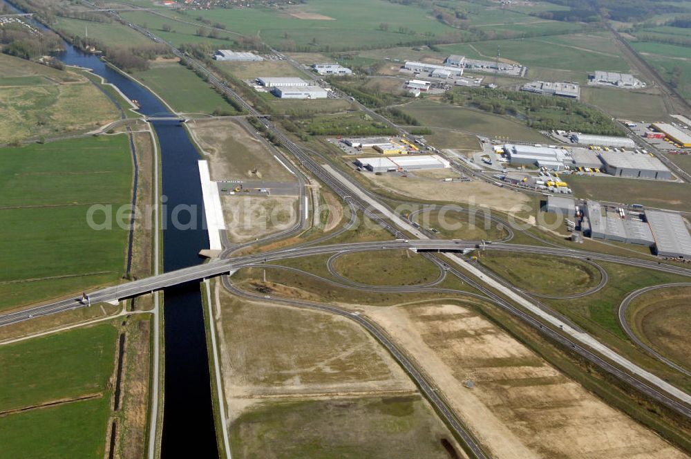 Aerial image WUSTERMARK - Blick auf den Strassenverlauf der B5 Ortsumgehung Wustermark. Sie unterliegt dem Zuständigkeitsbereich Landesbetrieb Straßenwesen Niederlassung West Hauptsitz Potsdam, Steinstraße 104-106, 14480 Potsdam, Tel. +49(0)331 2334-0, Fax +49(0)331 2334-282, E-Mail: p.poststellels@ls.brandenburg.de; Die Projektsteuerung erfolgt durch Schüßler Plan Ingenieurgesellschaft mbH, Greifswalder Straße 80 A, 10405 Berlin, Tel. +49(0)30 42106 0, E-Mail: berlin@schuessler-plan.de