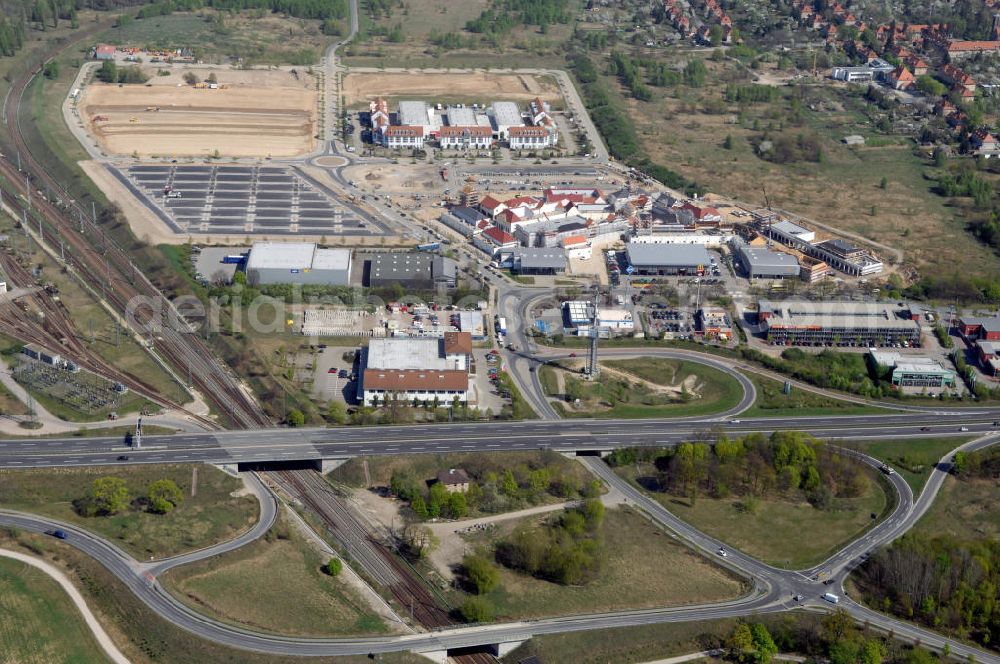 Aerial image WUSTERMARK - Blick auf den Strassenverlauf der B5 Ortsumgehung Wustermark. Sie unterliegt dem Zuständigkeitsbereich Landesbetrieb Straßenwesen Niederlassung West Hauptsitz Potsdam, Steinstraße 104-106, 14480 Potsdam, Tel. +49(0)331 2334-0, Fax +49(0)331 2334-282, E-Mail: p.poststellels@ls.brandenburg.de; Die Projektsteuerung erfolgt durch Schüßler Plan Ingenieurgesellschaft mbH, Greifswalder Straße 80 A, 10405 Berlin, Tel. +49(0)30 42106 0, E-Mail: berlin@schuessler-plan.de