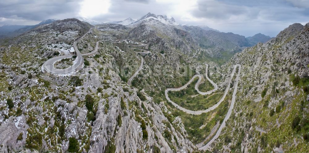 Escorca from above - The so-called road Krawattenkonoten on the rocky Mediterranean coast of the Spanish Balearic island of Mallorca in Spain