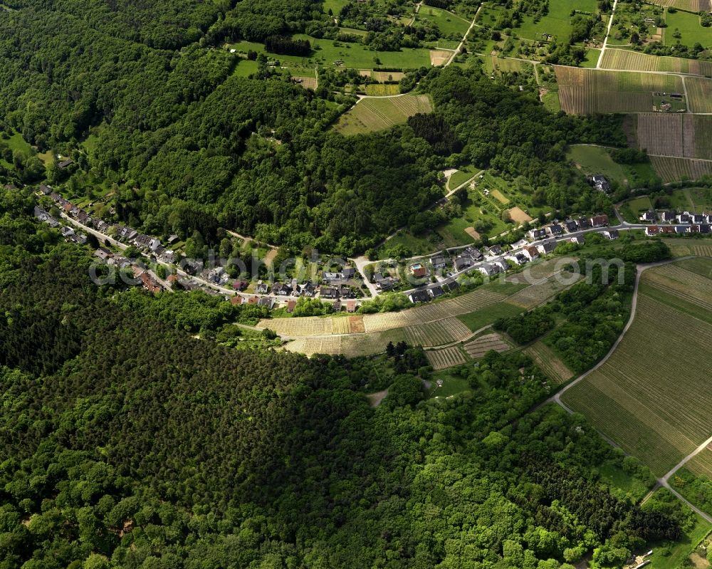 Bad Neuenahr-Ahrweiler from above - Street in Bad Neuenahr-Ahrweiler in the state of Rhineland-Palatinate. The street takes its course in the South of the borough between hills and forest and consists mainly of single family homes and semi-detached houses