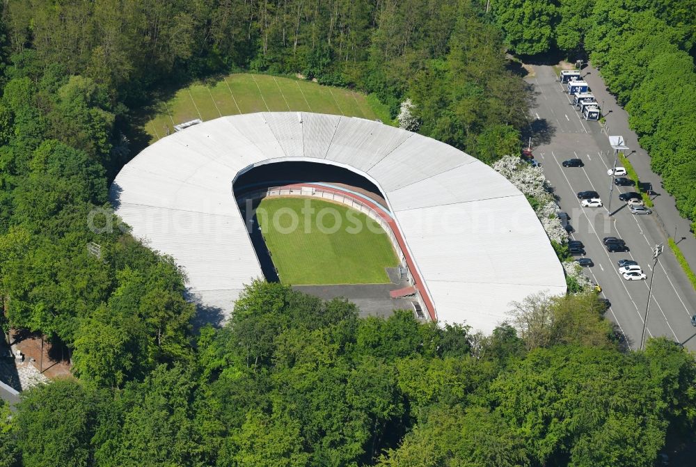 Köln from above - Range of racetrack - Parkour Radstadion Koeln in the district Muengersdorf in Cologne in the state North Rhine-Westphalia, Germany