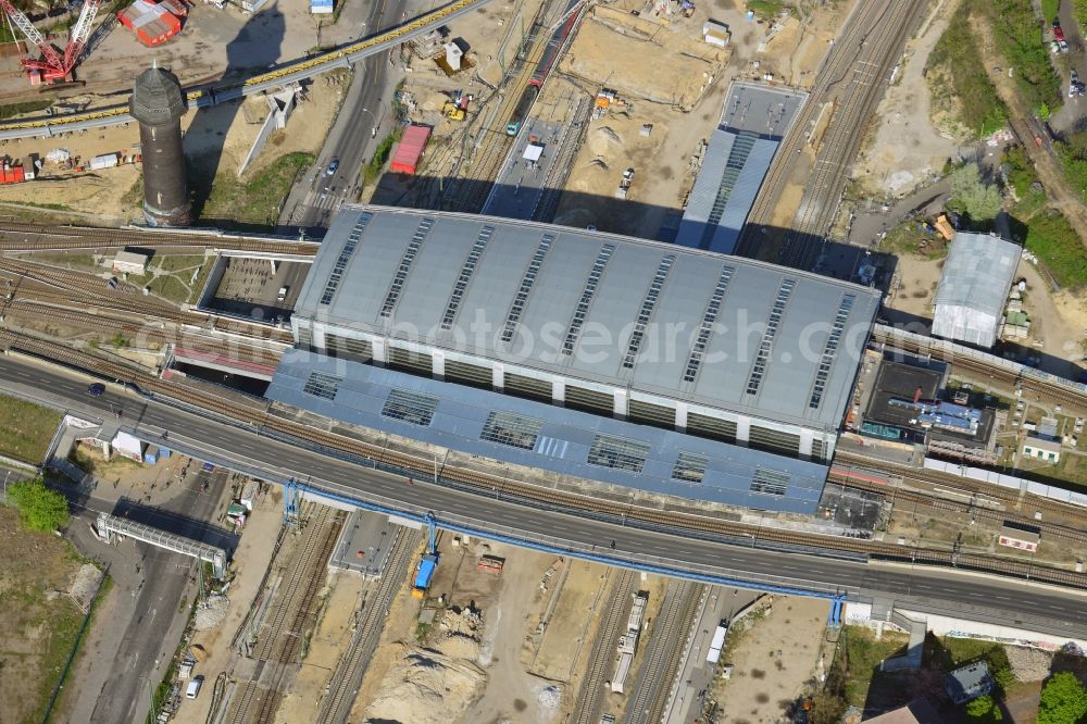 Berlin from above - Route expansion station -Warschauer road to east cross rail station Ostkreuz Friedrichshain district of Berlin