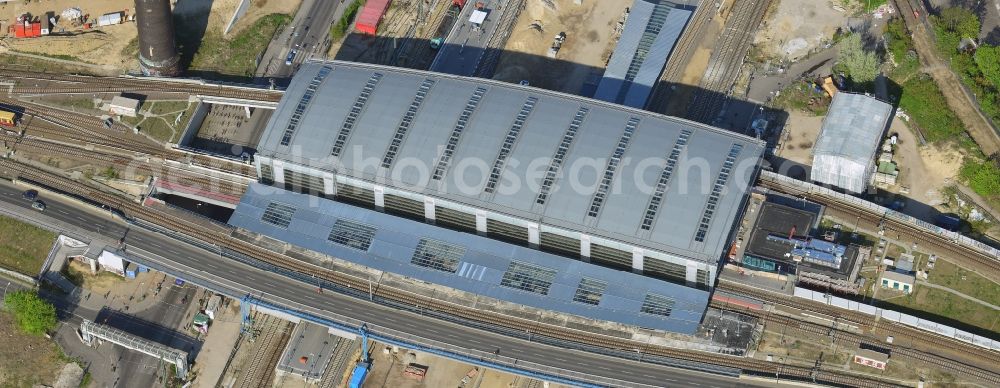 Aerial image Berlin - Route expansion station -Warschauer road to east cross rail station Ostkreuz Friedrichshain district of Berlin