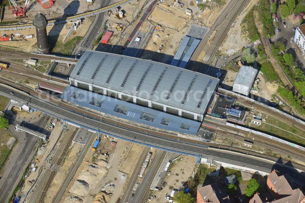 Aerial photograph Berlin - Route expansion station -Warschauer road to east cross rail station Ostkreuz Friedrichshain district of Berlin