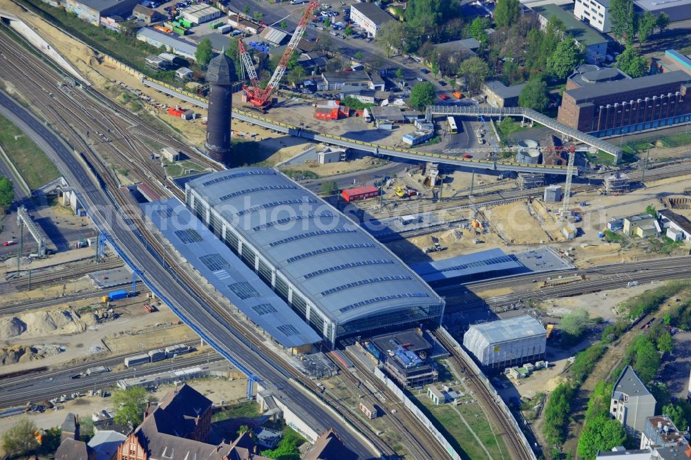 Aerial photograph Berlin - Route expansion station -Warschauer road to east cross rail station Ostkreuz Friedrichshain district of Berlin