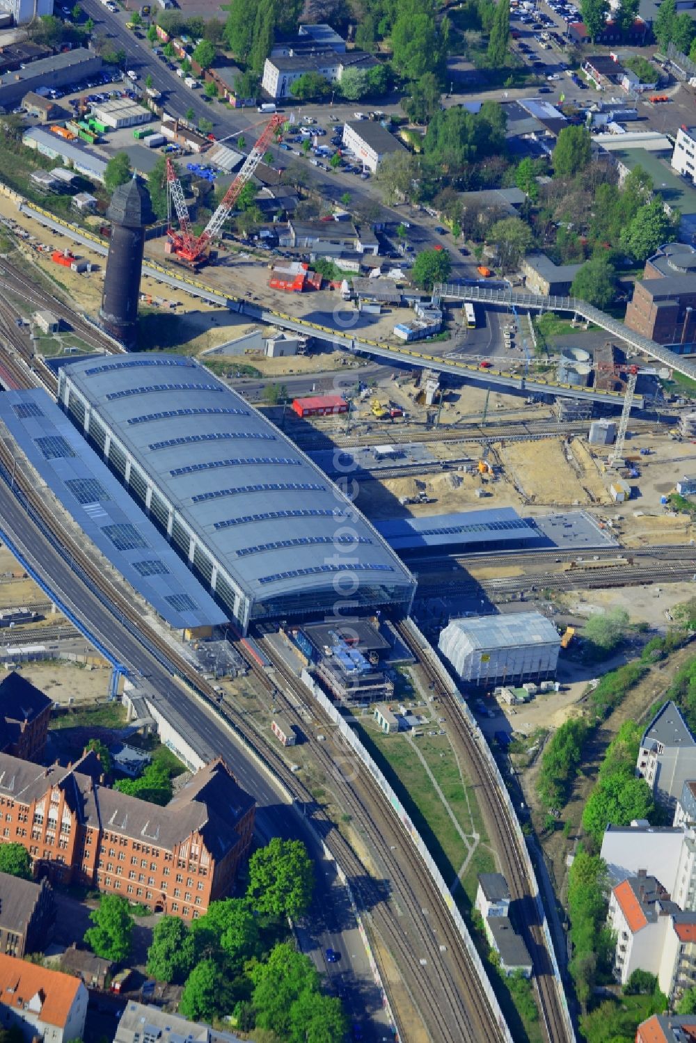 Berlin from above - Route expansion station -Warschauer road to east cross rail station Ostkreuz Friedrichshain district of Berlin