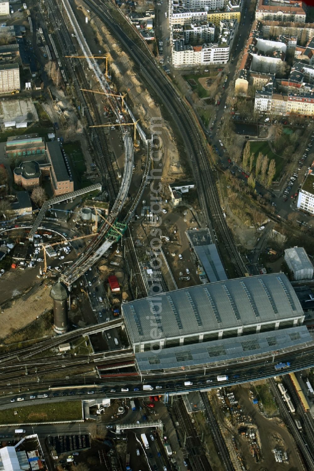 Aerial photograph Berlin - Route expansion station -Warschauer road to east cross rail station Ostkreuz Friedrichshain district of Berlin