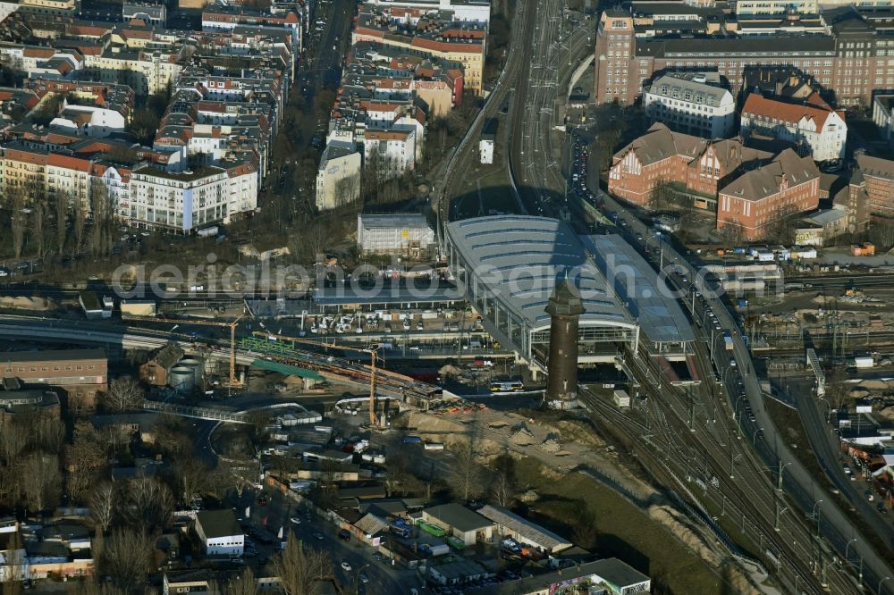 Aerial photograph Berlin - Route expansion station -Warschauer road to east cross rail station Ostkreuz Friedrichshain district of Berlin