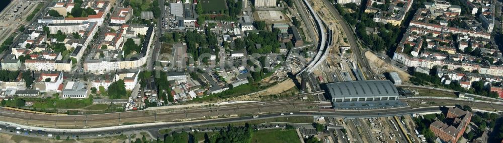 Berlin from above - Route expansion station -Warschauer road to east cross rail station Ostkreuz Friedrichshain district of Berlin