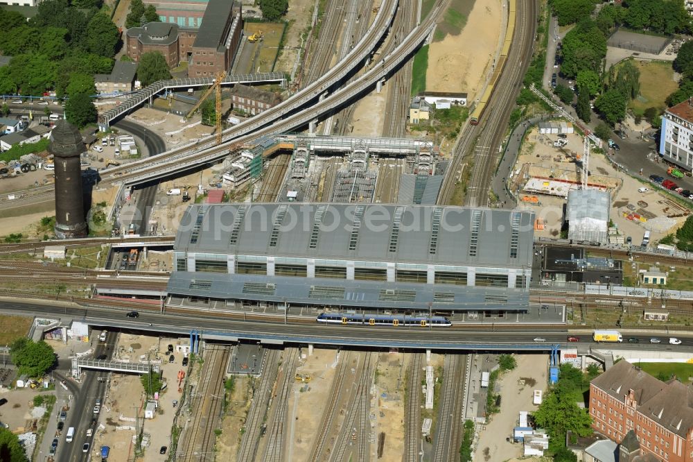 Berlin from above - Route expansion station -Warschauer road to east cross rail station Ostkreuz Friedrichshain district of Berlin