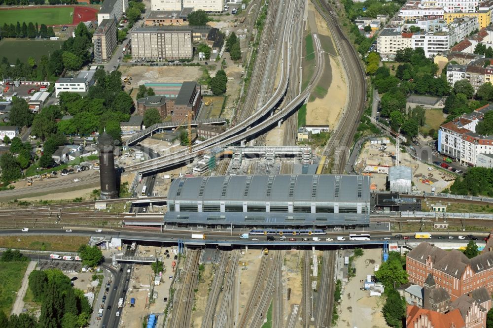 Berlin from above - Route expansion station -Warschauer road to east cross rail station Ostkreuz Friedrichshain district of Berlin