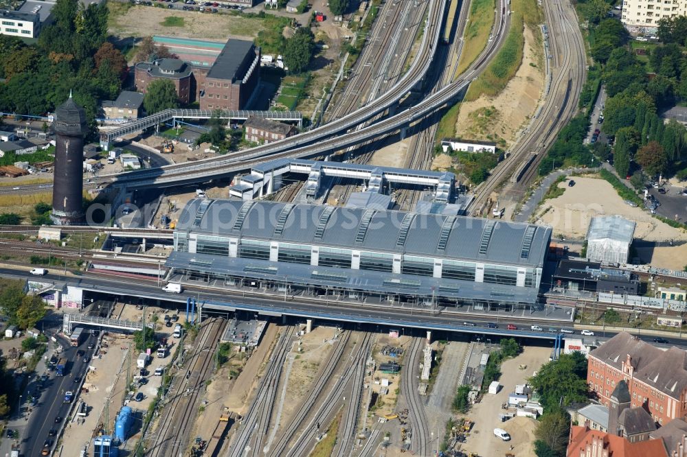 Berlin from above - Route expansion station -Warschauer road to east cross rail station Ostkreuz Friedrichshain district of Berlin