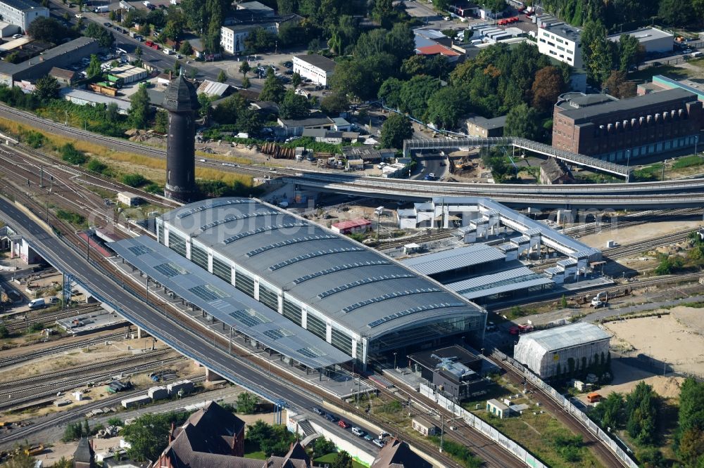 Aerial image Berlin - Route expansion station -Warschauer road to east cross rail station Ostkreuz Friedrichshain district of Berlin