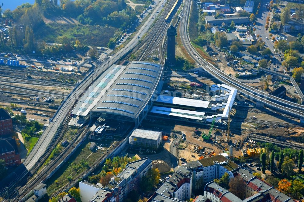 Aerial photograph Berlin - Route expansion station - Warschauer road to east cross rail station Ostkreuz Friedrichshain district of Berlin