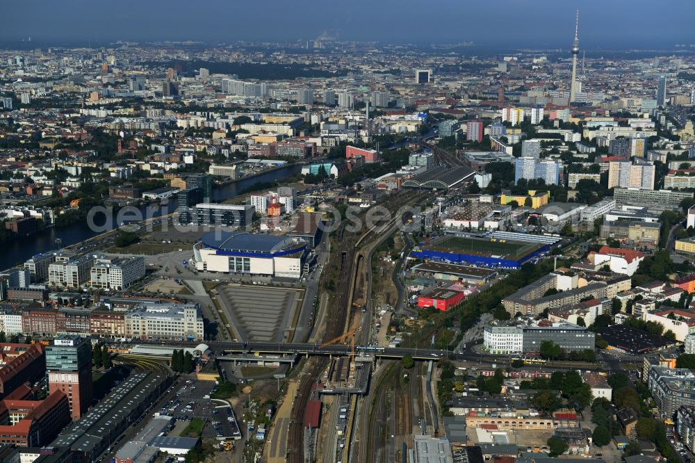 Berlin Friedrichshain from above - Route expansion station - Warschauer road to east cross rail station in Friedrichshain district of Berlin