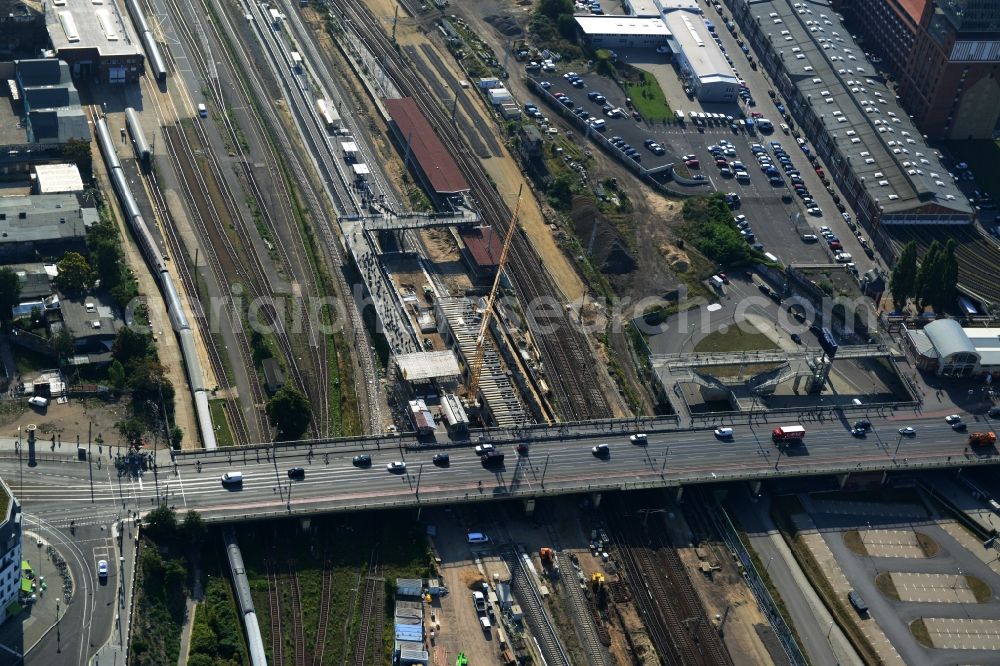 Berlin Friedrichshain from above - Route expansion station - Warschauer road to east cross rail station in Friedrichshain district of Berlin