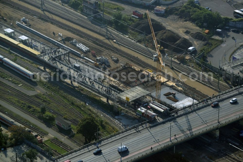 Berlin from the bird's eye view: Route expansion station - Warschauer road to east cross rail station in Friedrichshain district of Berlin