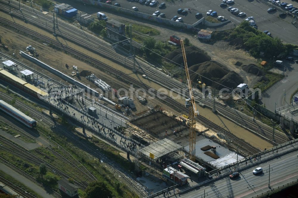 Aerial image Berlin - Route expansion station - Warschauer road to east cross rail station in Friedrichshain district of Berlin