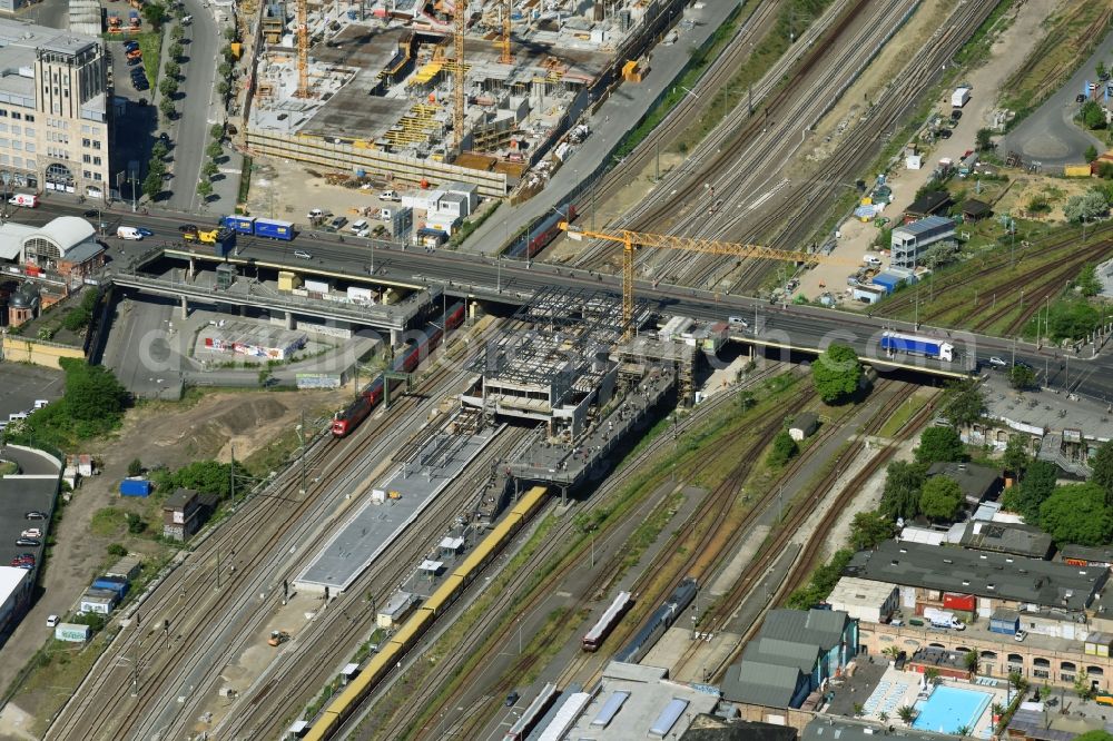 Aerial photograph Berlin - Route expansion station - Warschauer road to east cross rail station in Friedrichshain district of Berlin