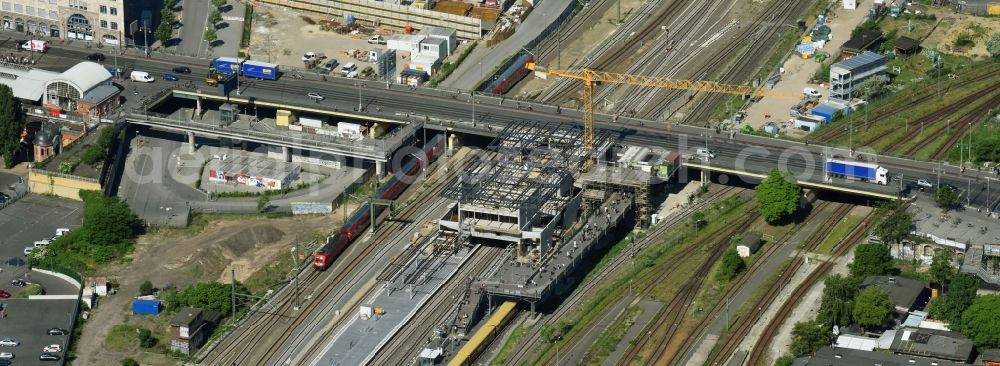 Berlin from above - Route expansion station - Warschauer road to east cross rail station in Friedrichshain district of Berlin