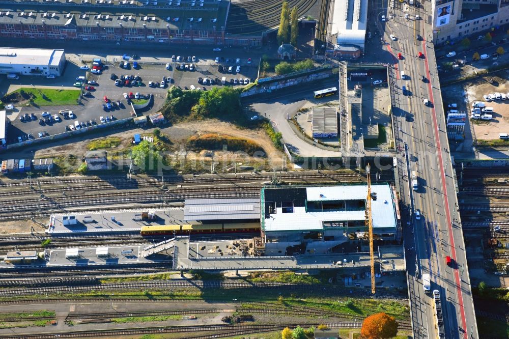 Berlin from above - Route expansion station - Warschauer road to east cross rail station in Friedrichshain district of Berlin