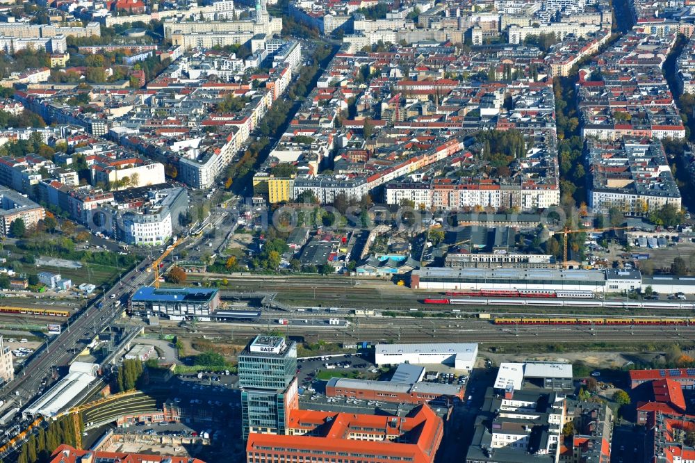 Aerial photograph Berlin - Route expansion station - Warschauer road to east cross rail station in Friedrichshain district of Berlin