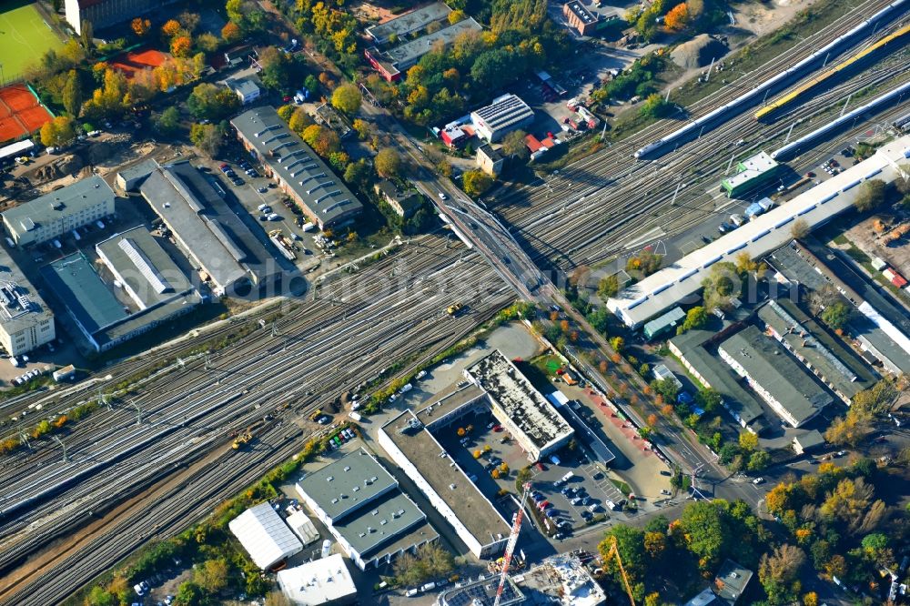 Aerial image Berlin - Route expansion station - Warschauer road to east cross rail station in Friedrichshain district of Berlin