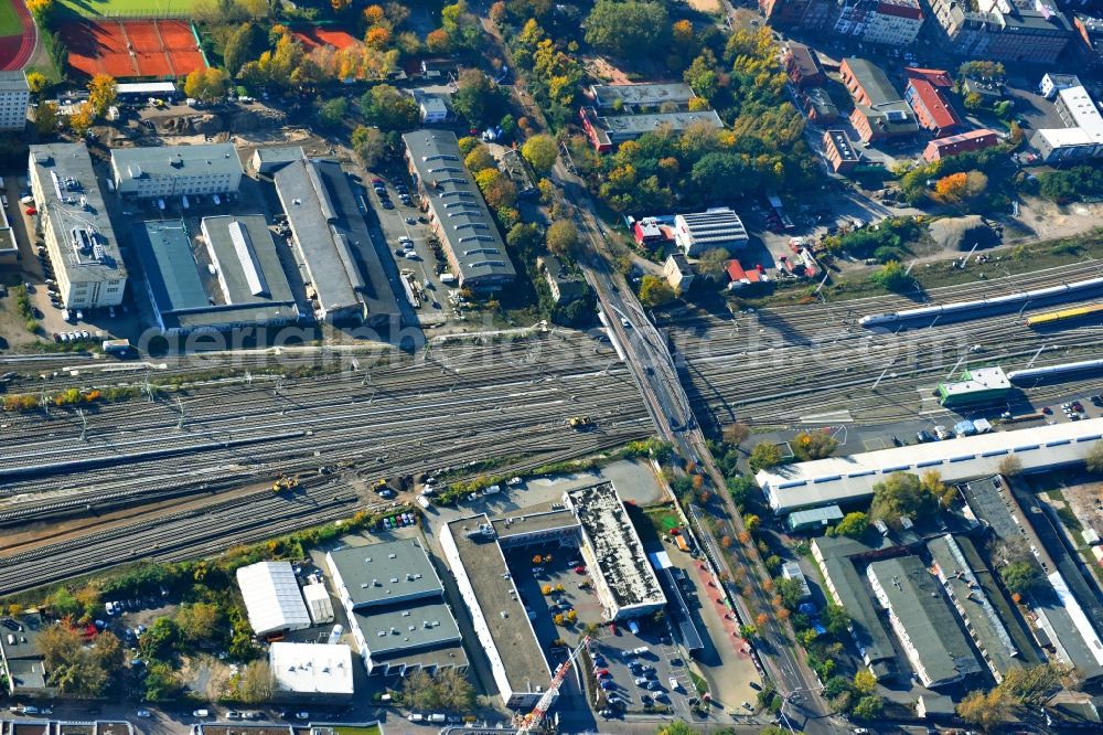 Aerial photograph Berlin - Route expansion station - Warschauer road to east cross rail station in Friedrichshain district of Berlin