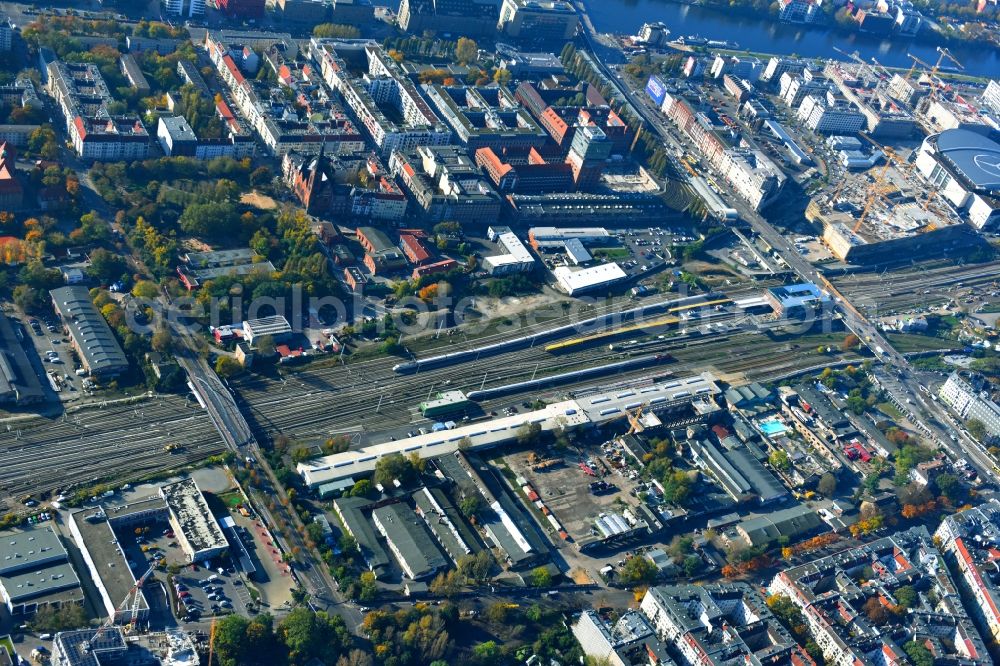 Aerial image Berlin - Route expansion station - Warschauer road to east cross rail station in Friedrichshain district of Berlin