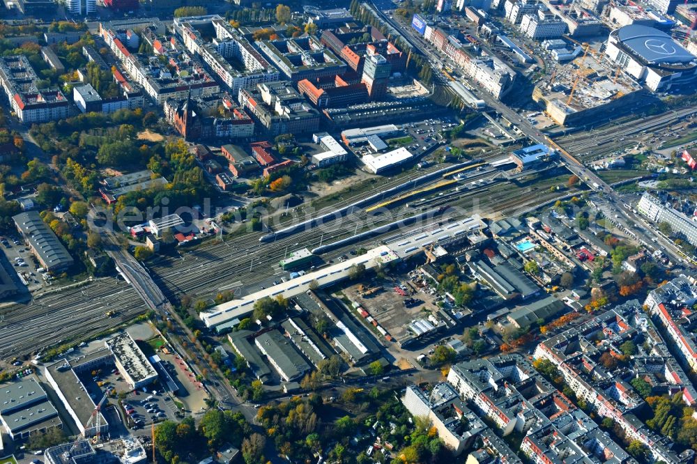 Aerial photograph Berlin - Route expansion station - Warschauer road to east cross rail station in Friedrichshain district of Berlin