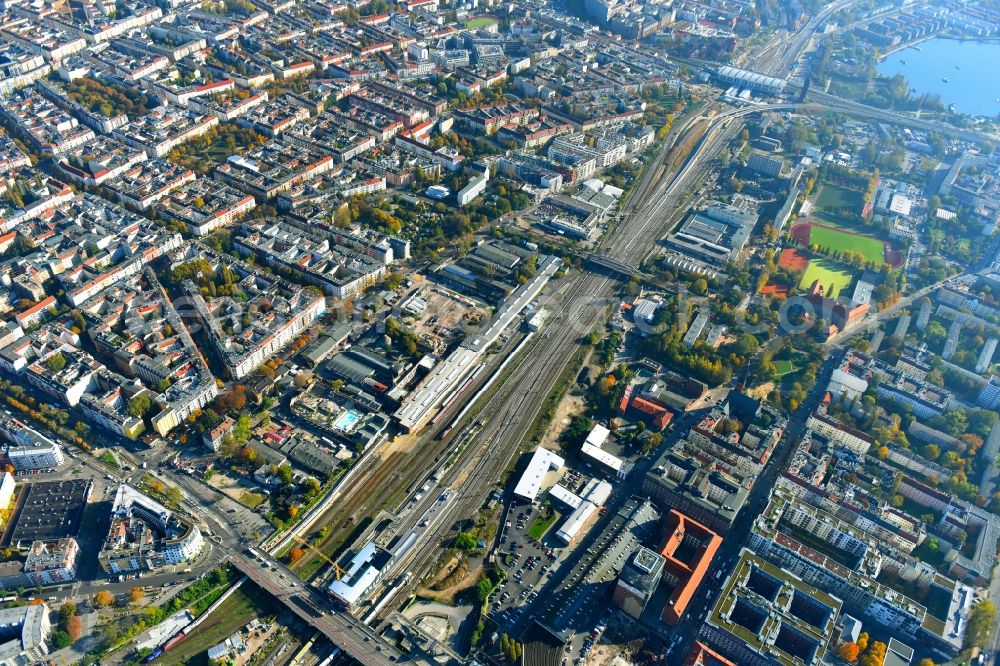 Aerial image Berlin - Route expansion station - Warschauer road to east cross rail station in Friedrichshain district of Berlin