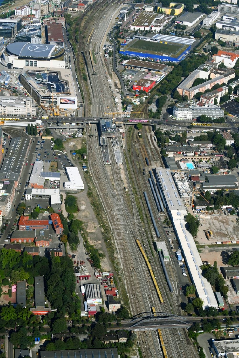 Aerial image Berlin - Route expansion station - Warschauer road to east cross rail station in Friedrichshain district of Berlin