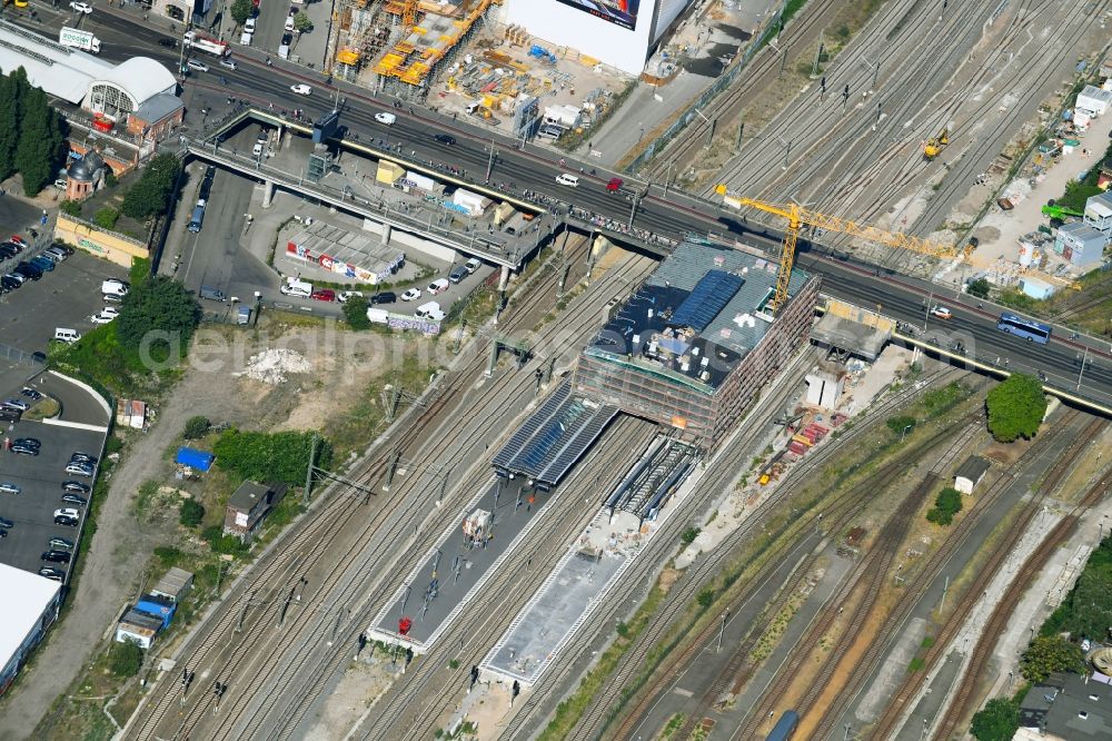 Berlin from above - Route expansion station - Warschauer road to east cross rail station in Friedrichshain district of Berlin