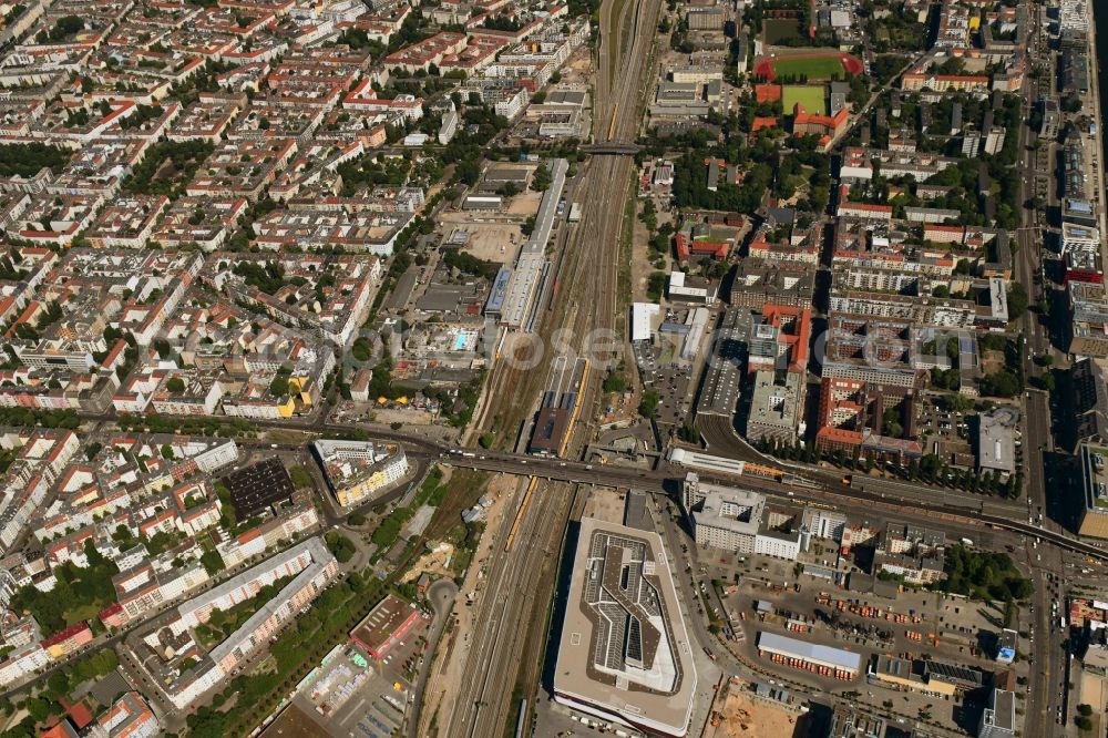 Berlin from above - Route expansion station - Warschauer road to east cross rail station in Friedrichshain district of Berlin