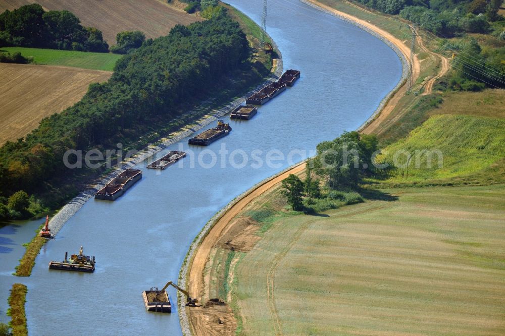 Seedorf from above - River construction site at the Elbe-Havel-Canal in the state Saxony-Anhalt