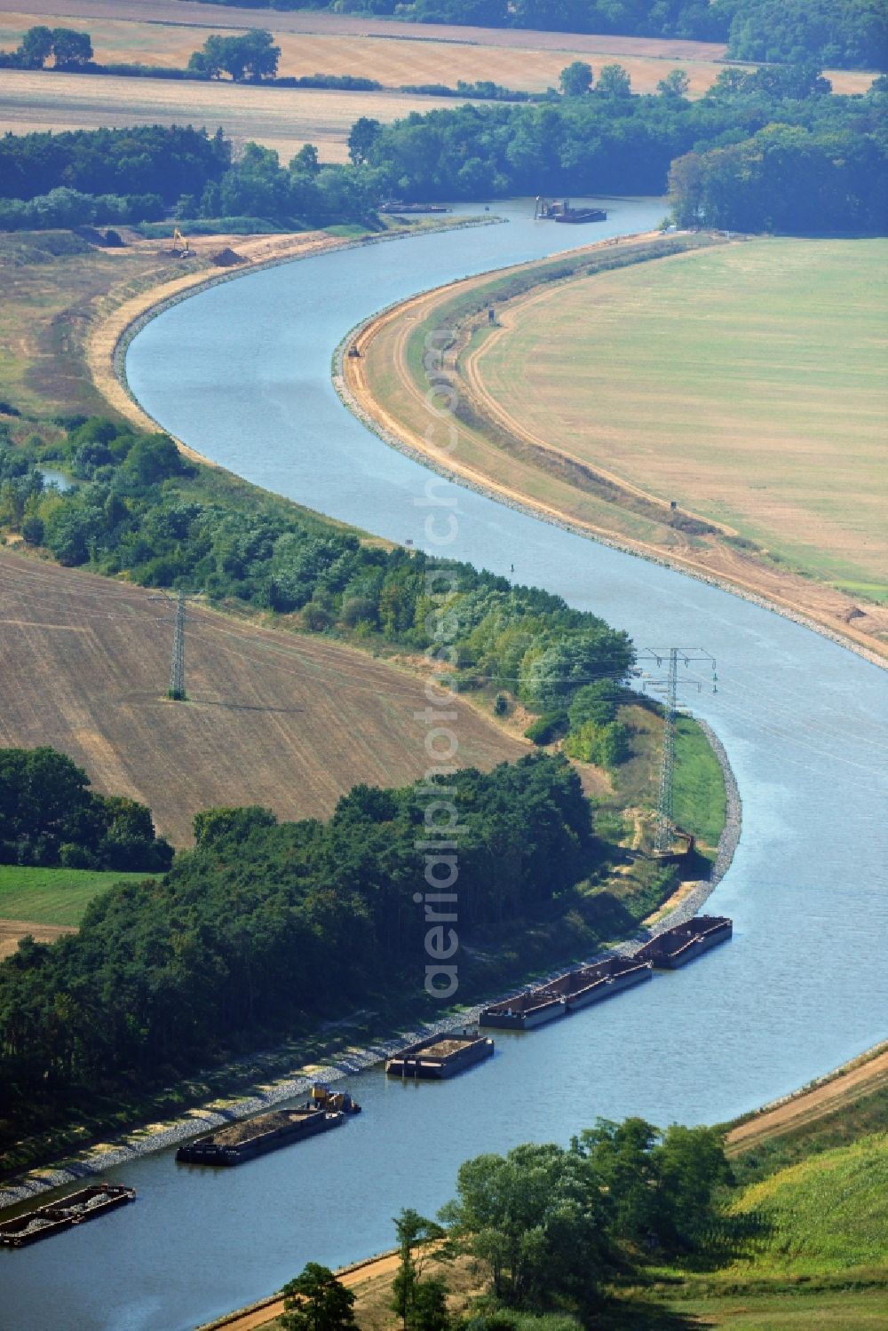 Seedorf from the bird's eye view: River construction site at the Elbe-Havel-Canal in the state Saxony-Anhalt