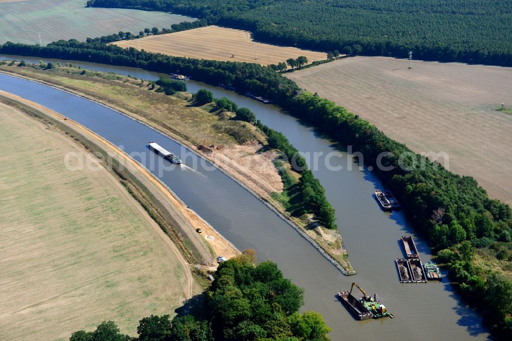 Seedorf from above - River construction site at the Elbe-Havel-Canal in the state Saxony-Anhalt