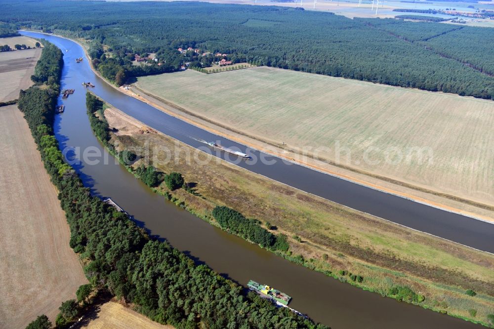 Seedorf from above - River construction site at the Elbe-Havel-Canal in the state Saxony-Anhalt