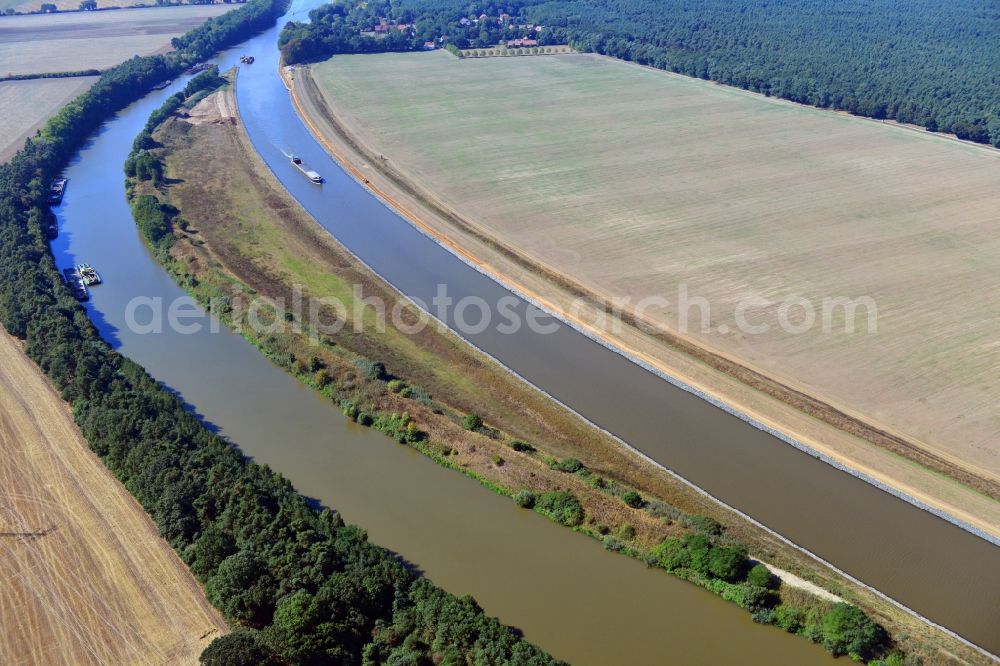 Seedorf from the bird's eye view: River construction site at the Elbe-Havel-Canal in the state Saxony-Anhalt