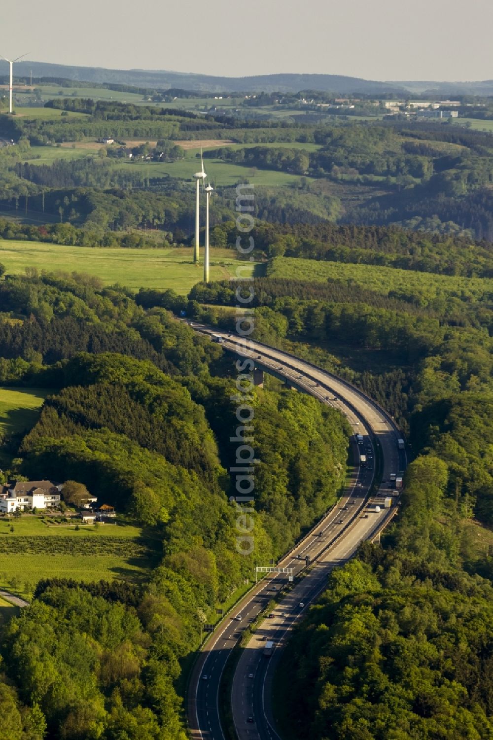 Hagen from above - Streckenverlauf der Sauerlandlinie Autobahn BAB A45 bei Hagen in Nordrhein-Westfalen