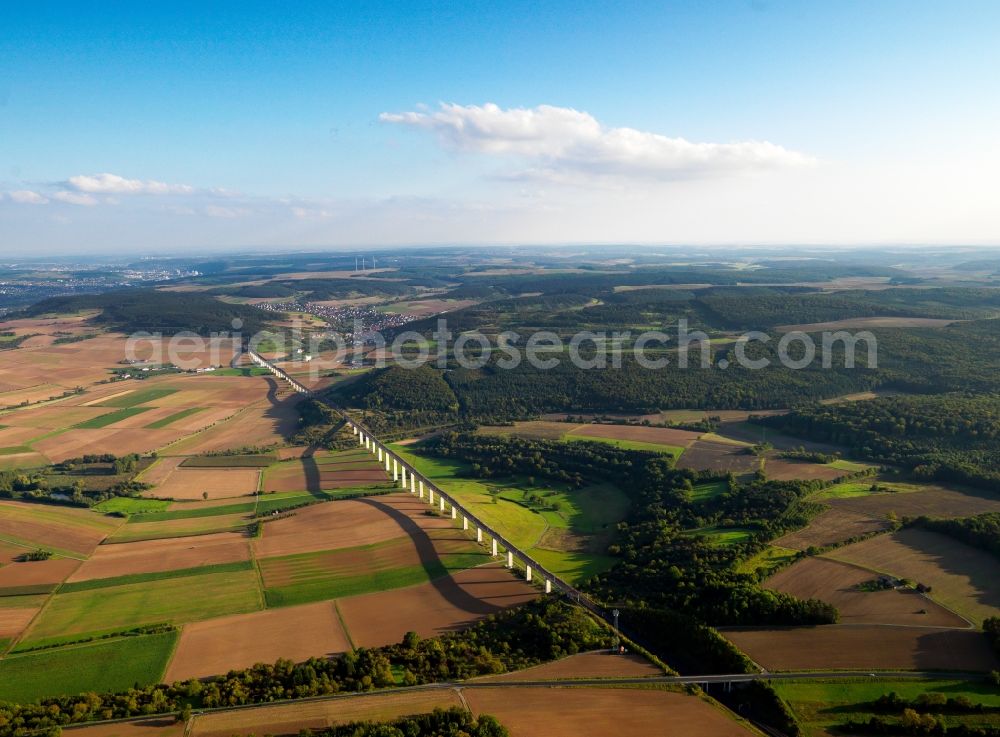 Zellingen from the bird's eye view: Route of the viaduct of the ICE train of the Deutsche Bahn track in Zellingen in Bavaria