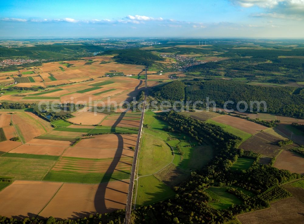 Aerial image Zellingen - Route of the viaduct of the ICE train of the Deutsche Bahn track in Zellingen in Bavaria