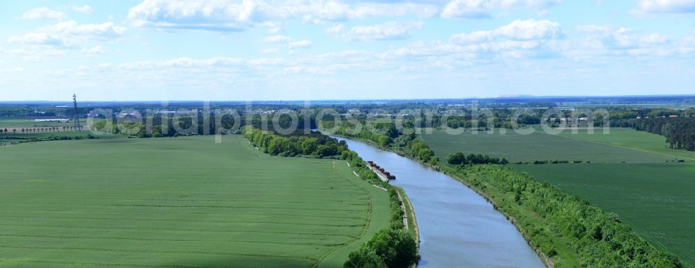 Bergzow from above - Route of the waterway Elbe-Havel Canal at Bergzow in Saxony-Anhalt