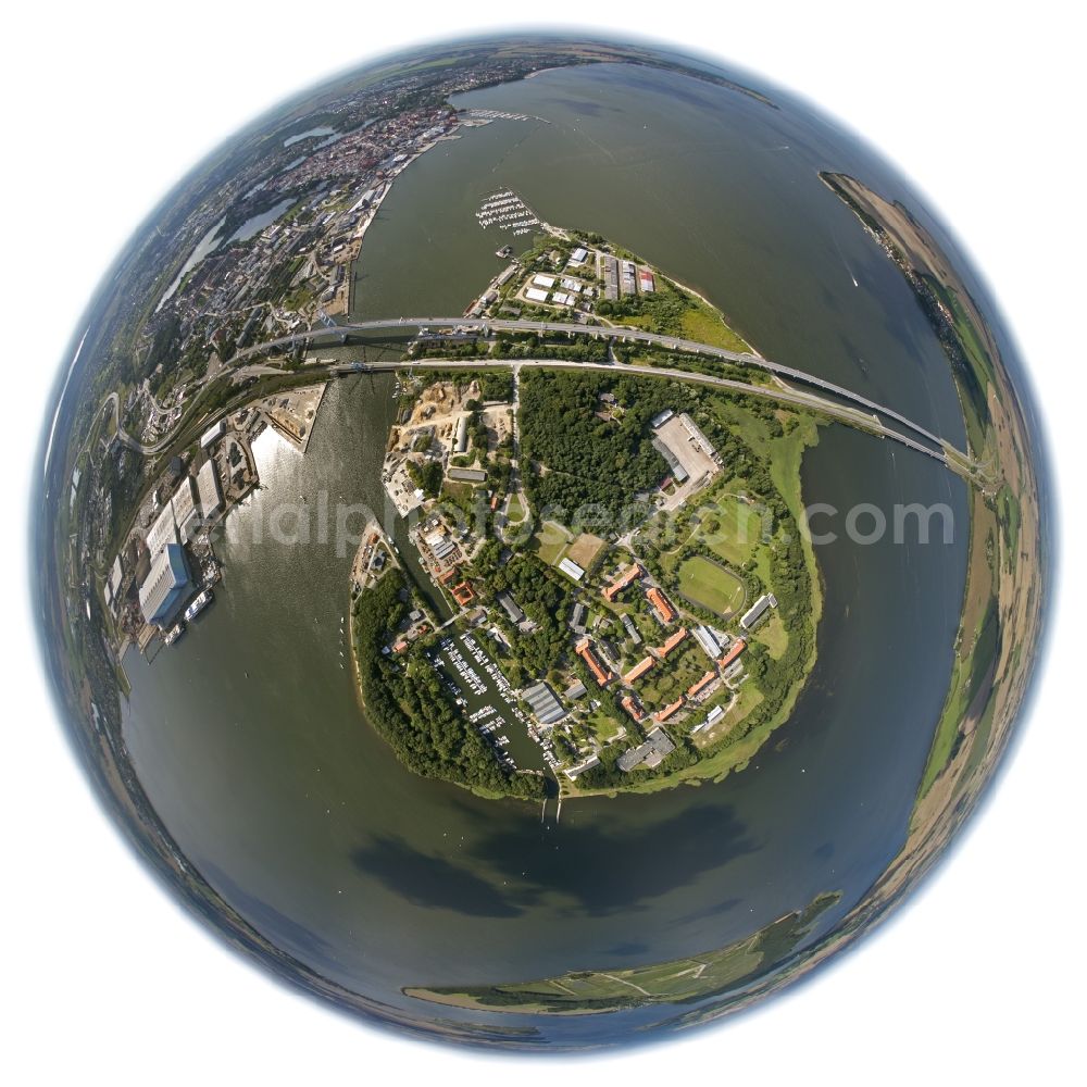 Aerial image Stralsund - Fish- eye- view of the Strelasund / Rügenbridge Stralsund's old town in the state of Mecklenburg-Western Pomerania