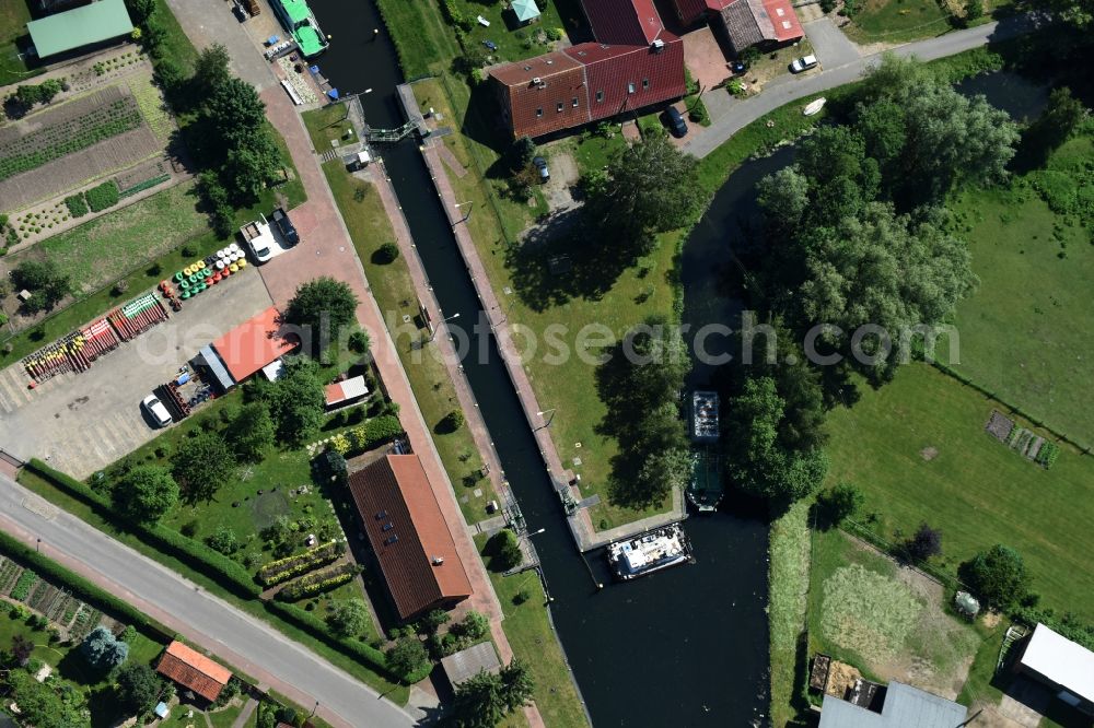 Aerial image Banzkow - Stoercanal with sluice in Banzkow in the state Mecklenburg - Western Pomerania