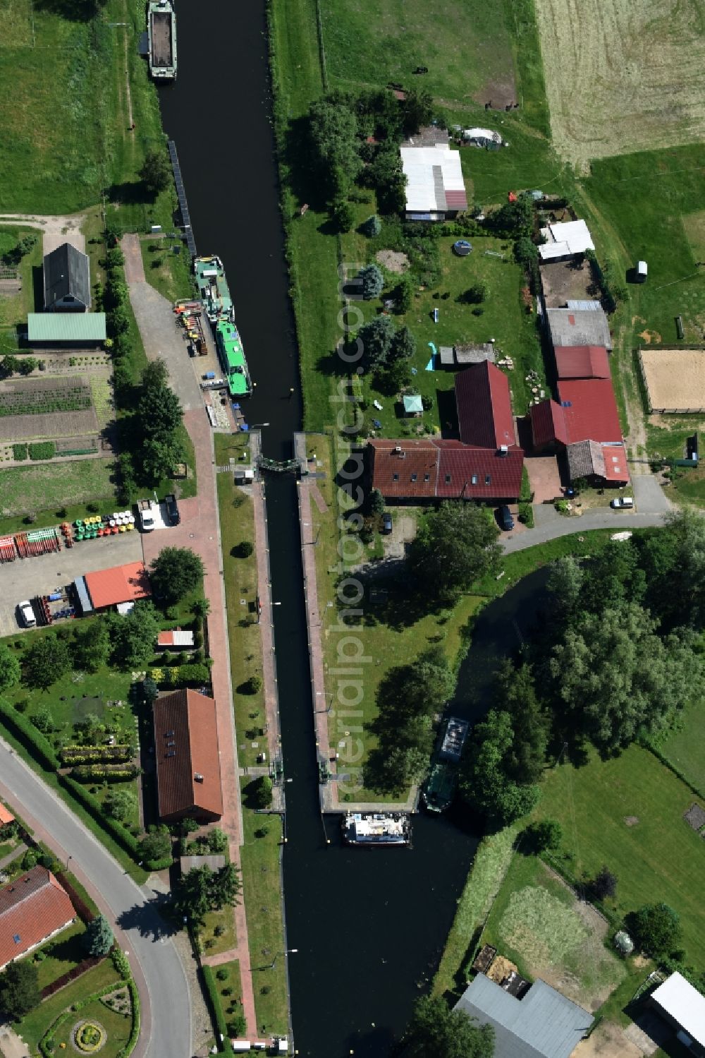 Aerial photograph Banzkow - Stoercanal with sluice in Banzkow in the state Mecklenburg - Western Pomerania